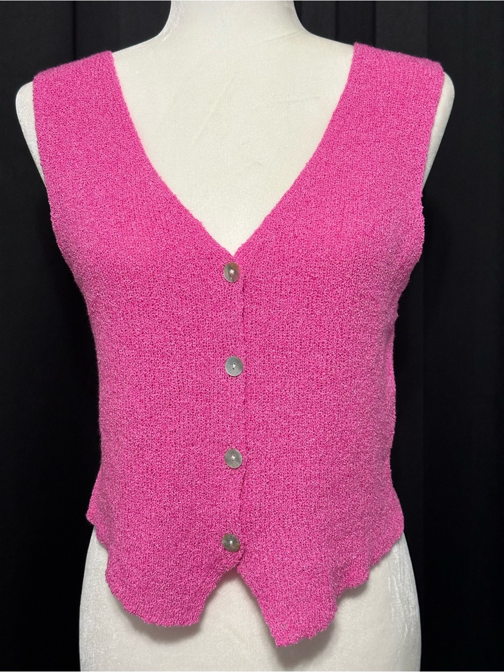 Vici Pink Sleeveless V-Neck Button Front Sweater Vest